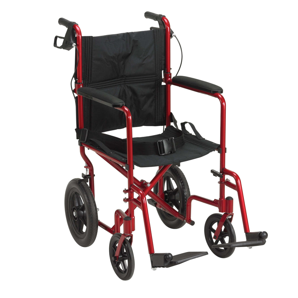 drive Expedition Lightweight Transport Wheelchair, Black with Red Finish