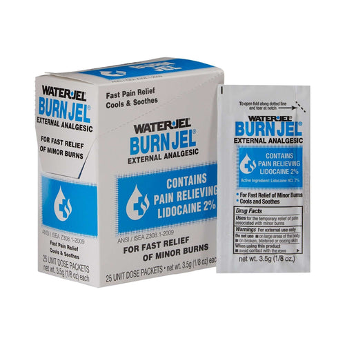 Water Jel Burn Jel Lidocaine Burn Relief, 25 Individual Packets per Box