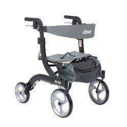 drive Nitro 4-Wheel Hemi Height Rollator, 10 in. Wheel, 28 - 31 in. Handle, Black, 300 lbs, Aluminum Frame