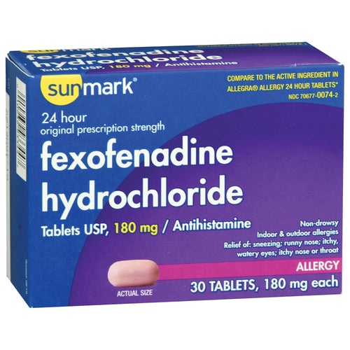 sunmark Fexofenadine HCl Allergy Relief, 30 tablets per Box