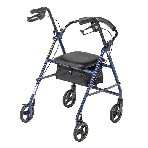 drive 4-wheel rollator, 6 in. Wheel, 32 - 37 in. Handle, Blue, 300 lbs, Steel Frame