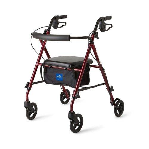 Medline Freedom 4-wheel rollator, 6 in. Wheel, 29.5 - 36 in. Handle, Burgundy, 250 lbs