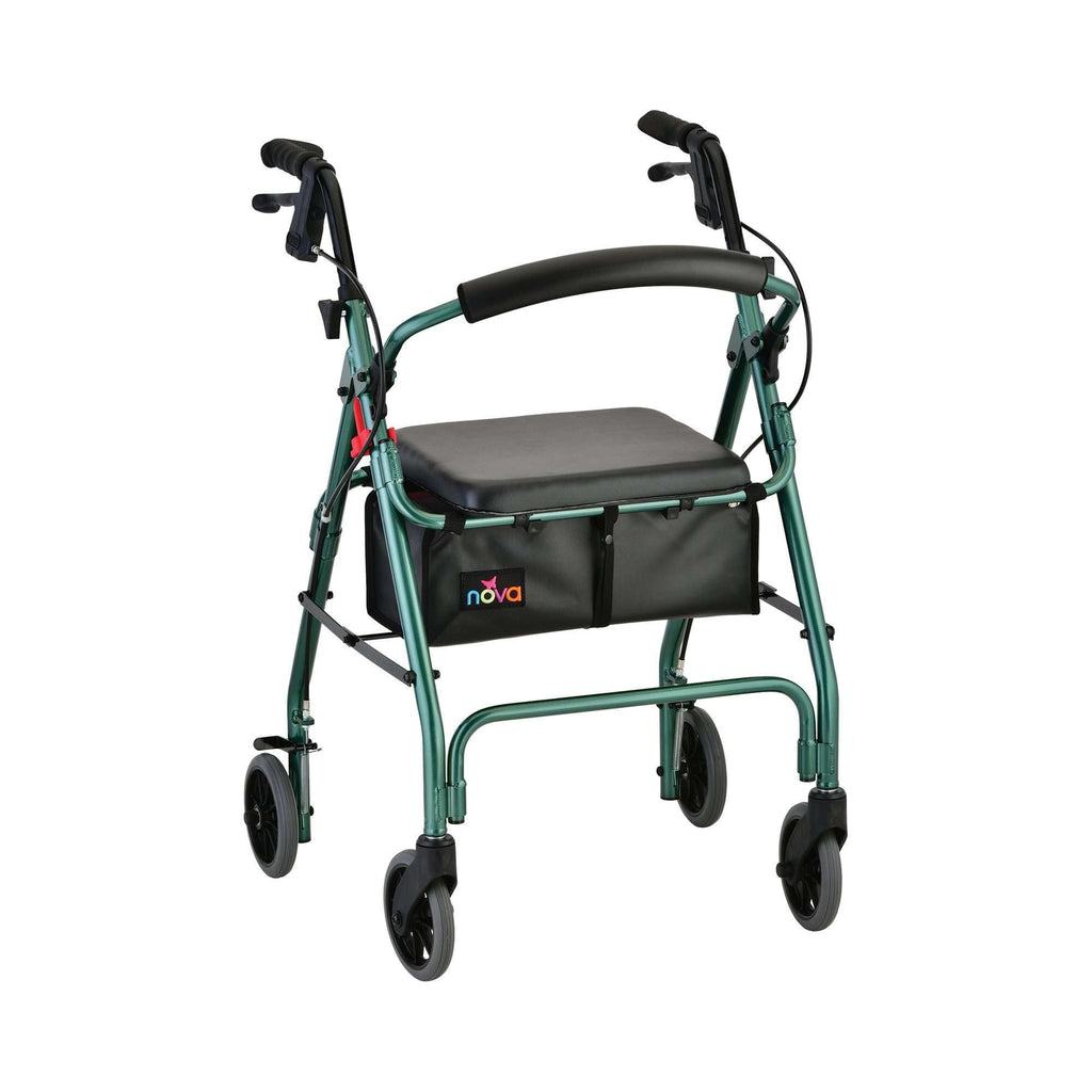 Nova Ortho-Med GetGO Classic 4-Wheel Rolling Walker, 6 in. Wheel, 32.25 - 36.5 in. Handle, Green, 300 lbs. Capacity, Aluminum Frame